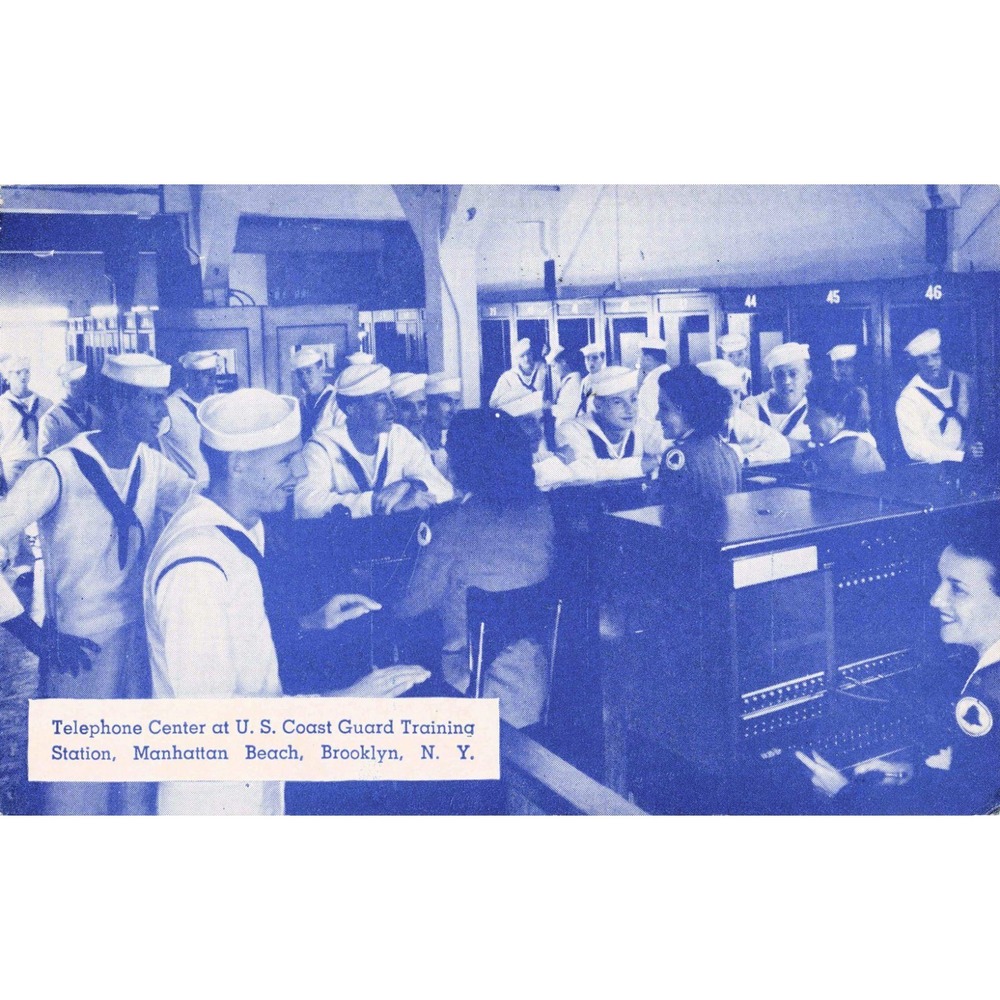 Vintage 1944 US Coast Guard Training Station Brooklyn NY Postcard WWII Blue Tone